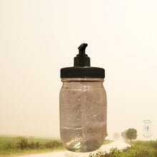 Load image into Gallery viewer, Pre-filled Mason jar with upcycled plastic pump lid, filled with Rustic Strength unscented dish soap.