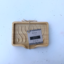 Load image into Gallery viewer, Bamboo soap dish with wavy pattern and lip to encourage draining.