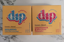 Load image into Gallery viewer, Dip's shampoo and conditioner bars are safe for colored hair. These are in coconut and almond scent.