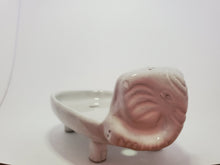 Load image into Gallery viewer, Close up of elephant face of ceramic, white soap dish