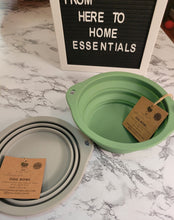 Load image into Gallery viewer, Grey and green collapsible silicone multipurpose water bowls on a table.

