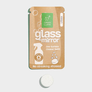 Close up of Glass and Mirror tablet and compostable packaging