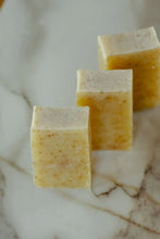 Load image into Gallery viewer, Three turmeric ginger soap bars, unwrapped, made by No Tox Life
