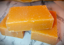 Load image into Gallery viewer, A close up of three bars of no-waste, vegan Citrus Sunshine soap from No Tox Life
