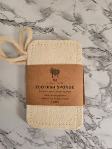 One pack of 3 compostable, eco-friendly loofah sponges that can be used on dishes or in the bath.