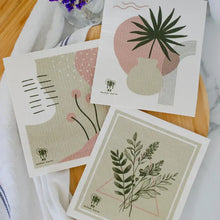 Load image into Gallery viewer, Set of three swedish dishcloths in a botanical theme
