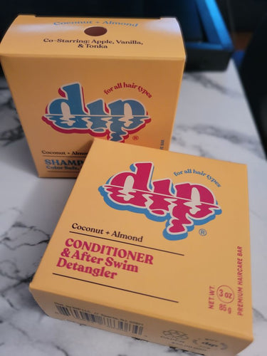Dip's salon quality, low-waste shampoo and conditioner bars in Coconut + almond