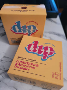 Dip's salon quality, low-waste shampoo and conditioner bars in Coconut + almond