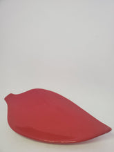 Load image into Gallery viewer, A red, high-gloss leaf shaped plate handmade in Cambodia.
