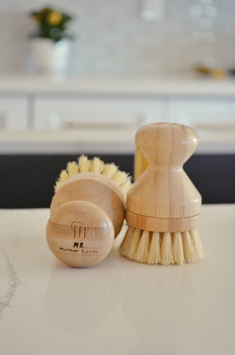 Picture shows two sisal and bamboo hand brushes that have replaceable heads. 